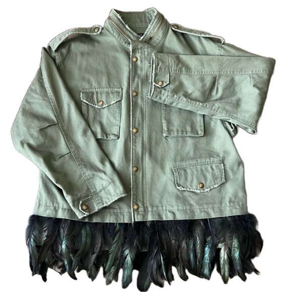 Zara Jackets & Blazers - Zara Green Utility Cargo Relaxed Oversized Detachable Feather Trim Jacket
